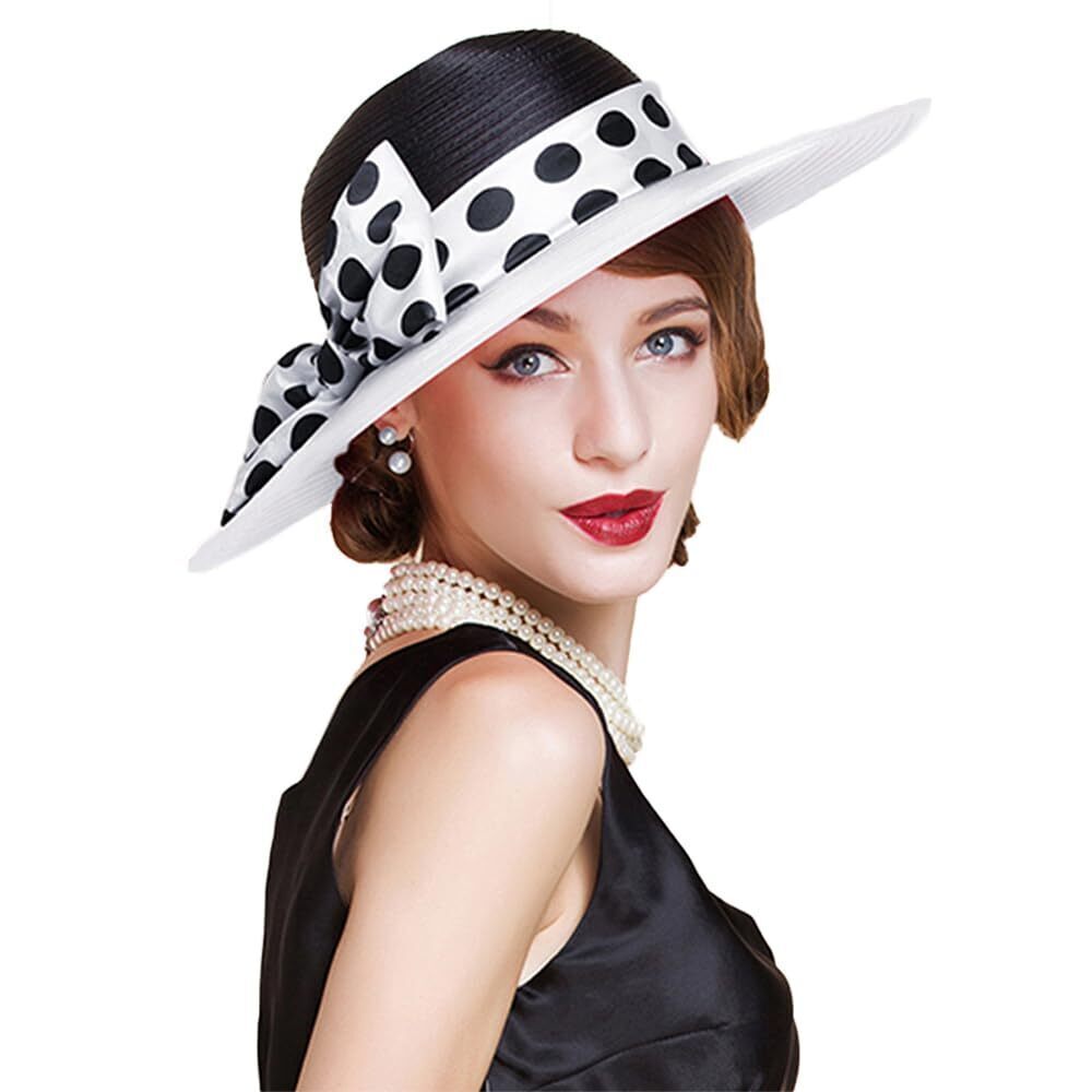 7840 Dress Hats Wide Brimmed Hat Big Bowknot Church Hats Fedora Fashionable